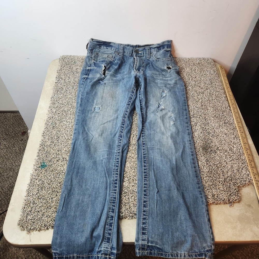 Axel Wolcott Vintage Boot Mens Jeans 32x30 Distressed‎ Medium Wash Blue Denim